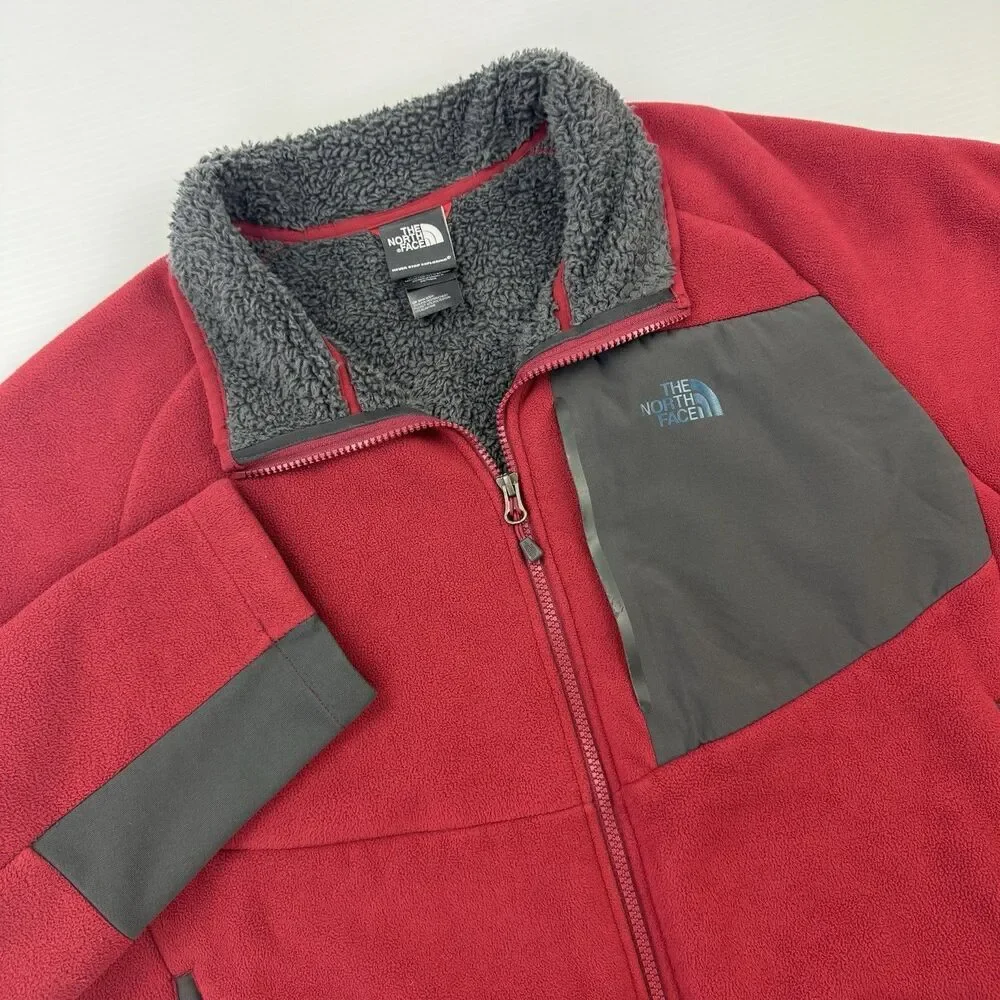 The North Face Men’s XL Red Gray Sherpa Lined Fleece Jacket Full Zip Outdoor